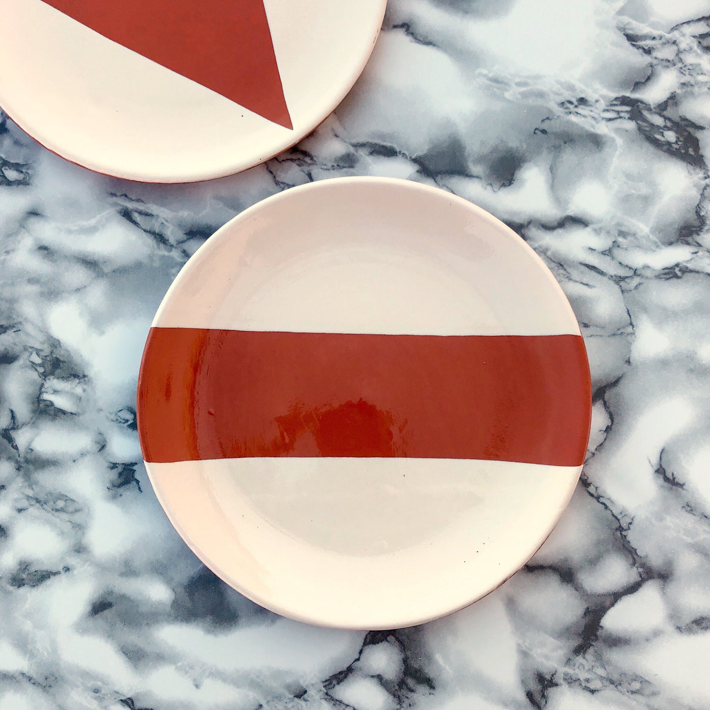 Handmade ceramic plate terracota and white