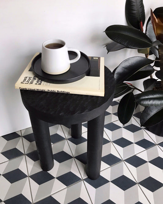 Carved wood stool black