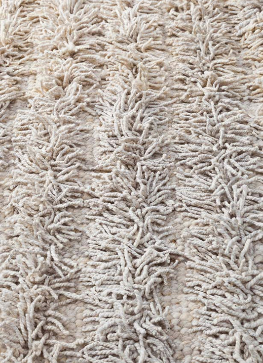Handwoven wool shag rug white natural