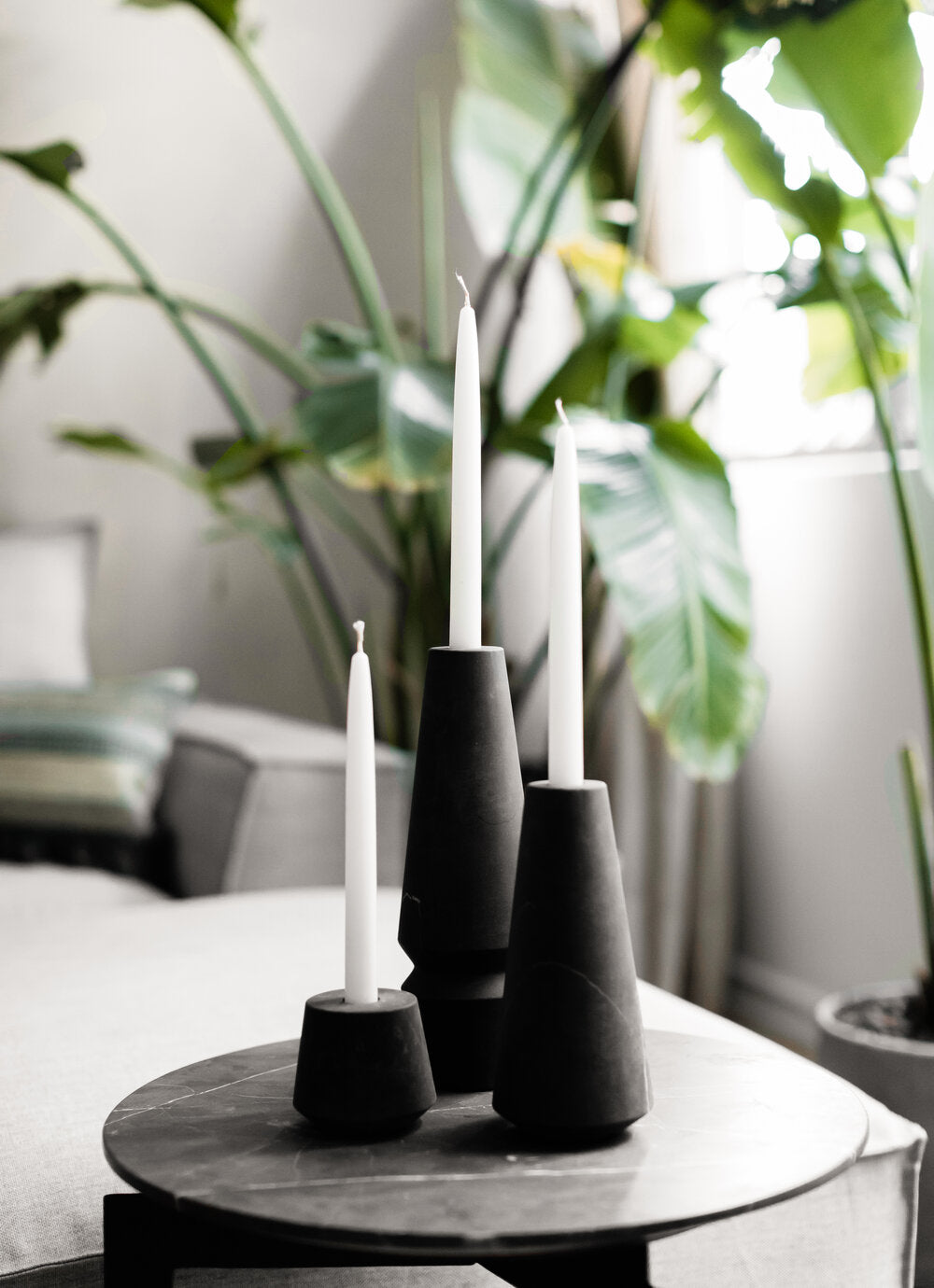 Conical Candleholders in Black Marble