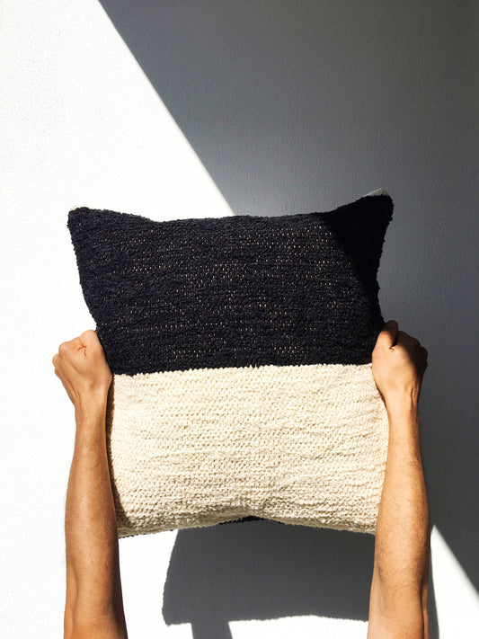 Handwoven cotton pillow black and white B&W