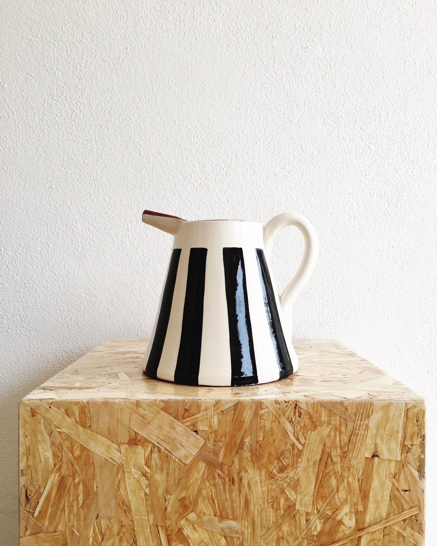 Handmade ceramic pitcher geometric pattern black and white B&W