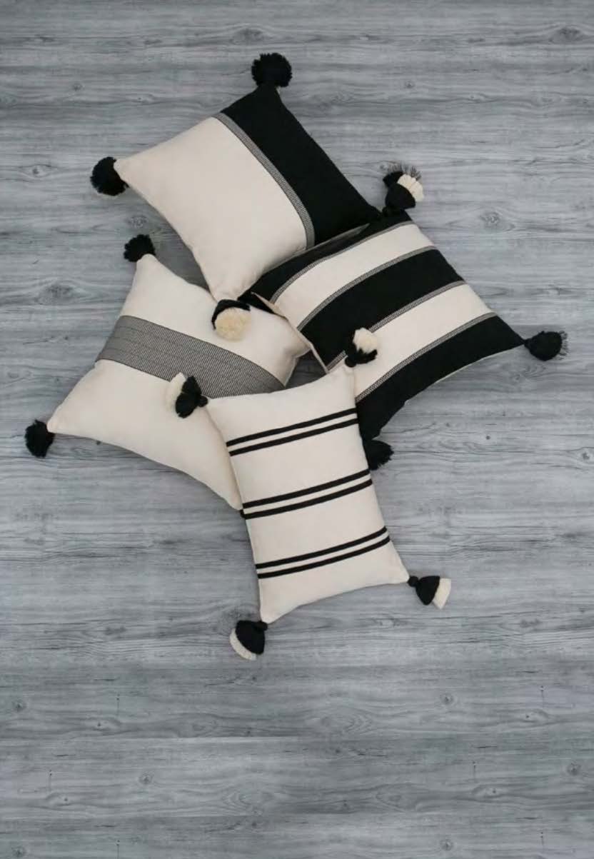Handwoven cotton pillows black and white B&W with tassels