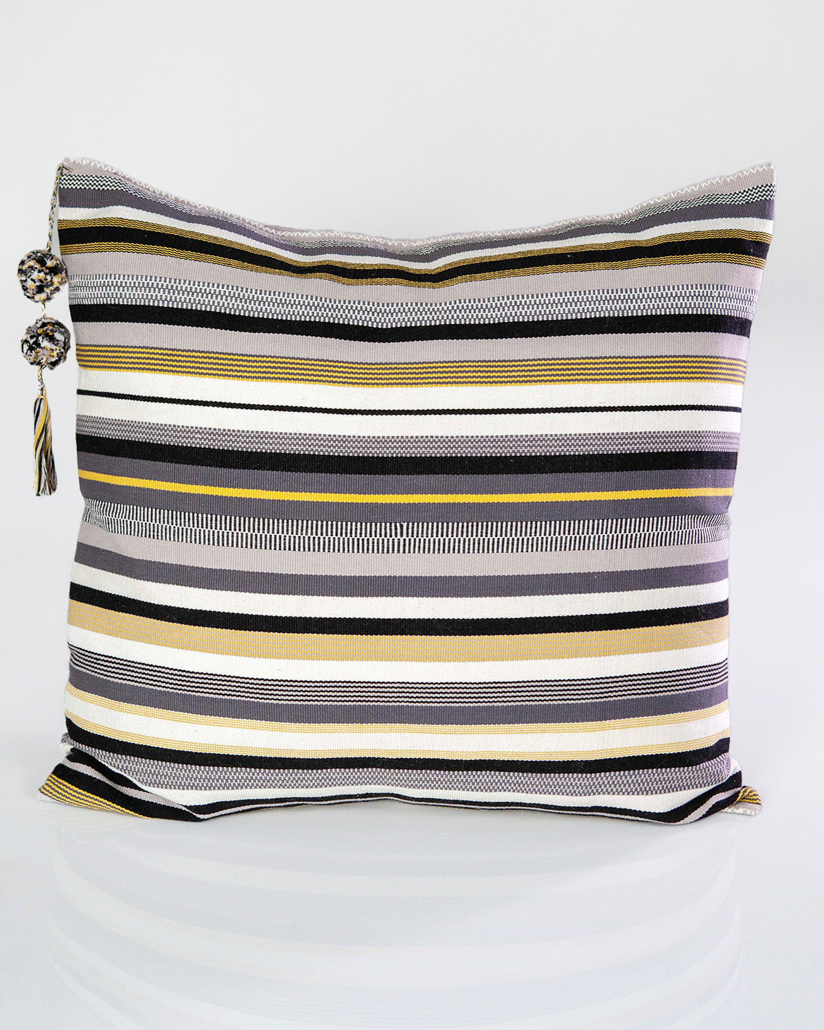 SALE SanCri Happy Stripe Pillow - Grey & Ochre