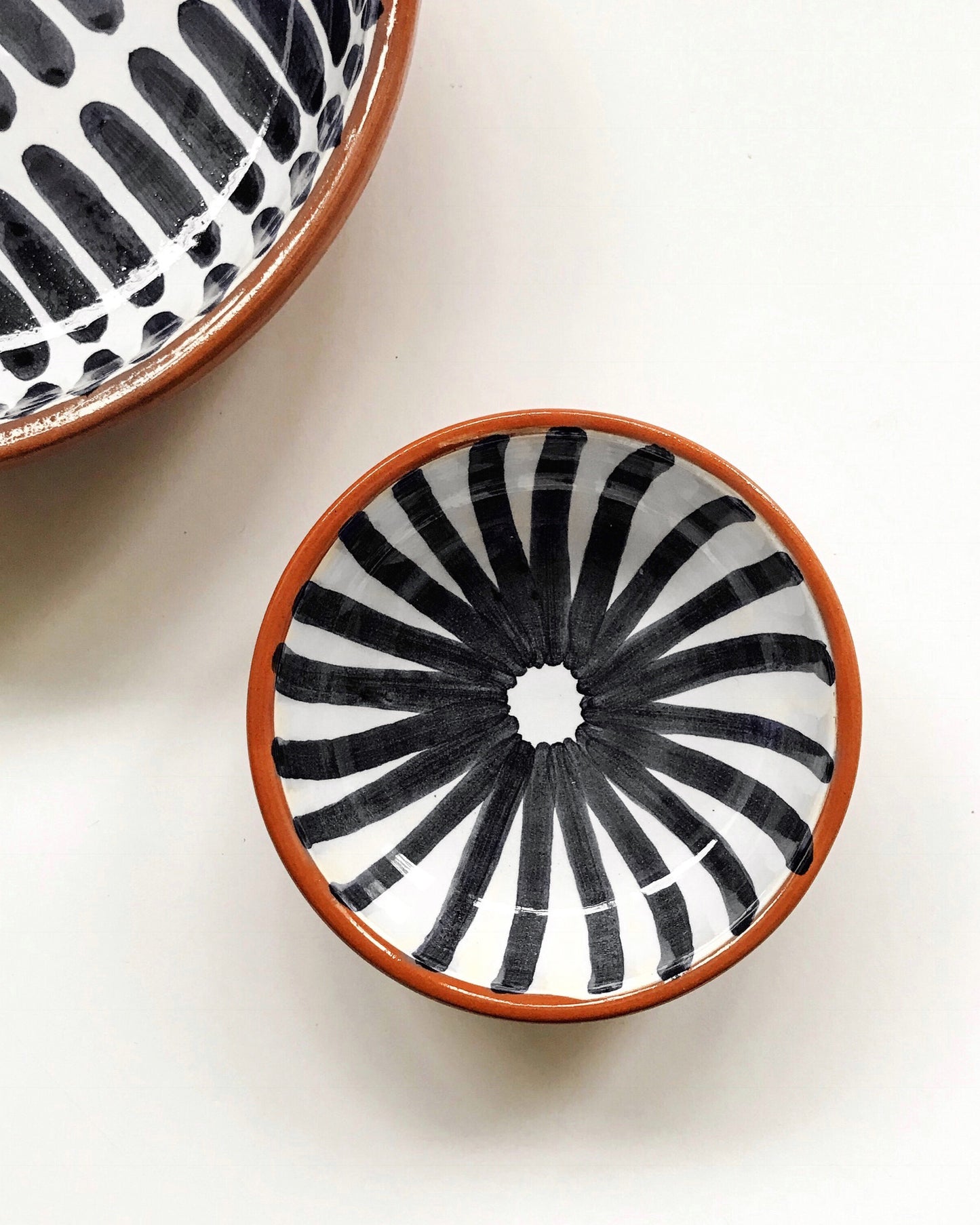 Handmade ceramic bowl geometric pattern black and white B&W