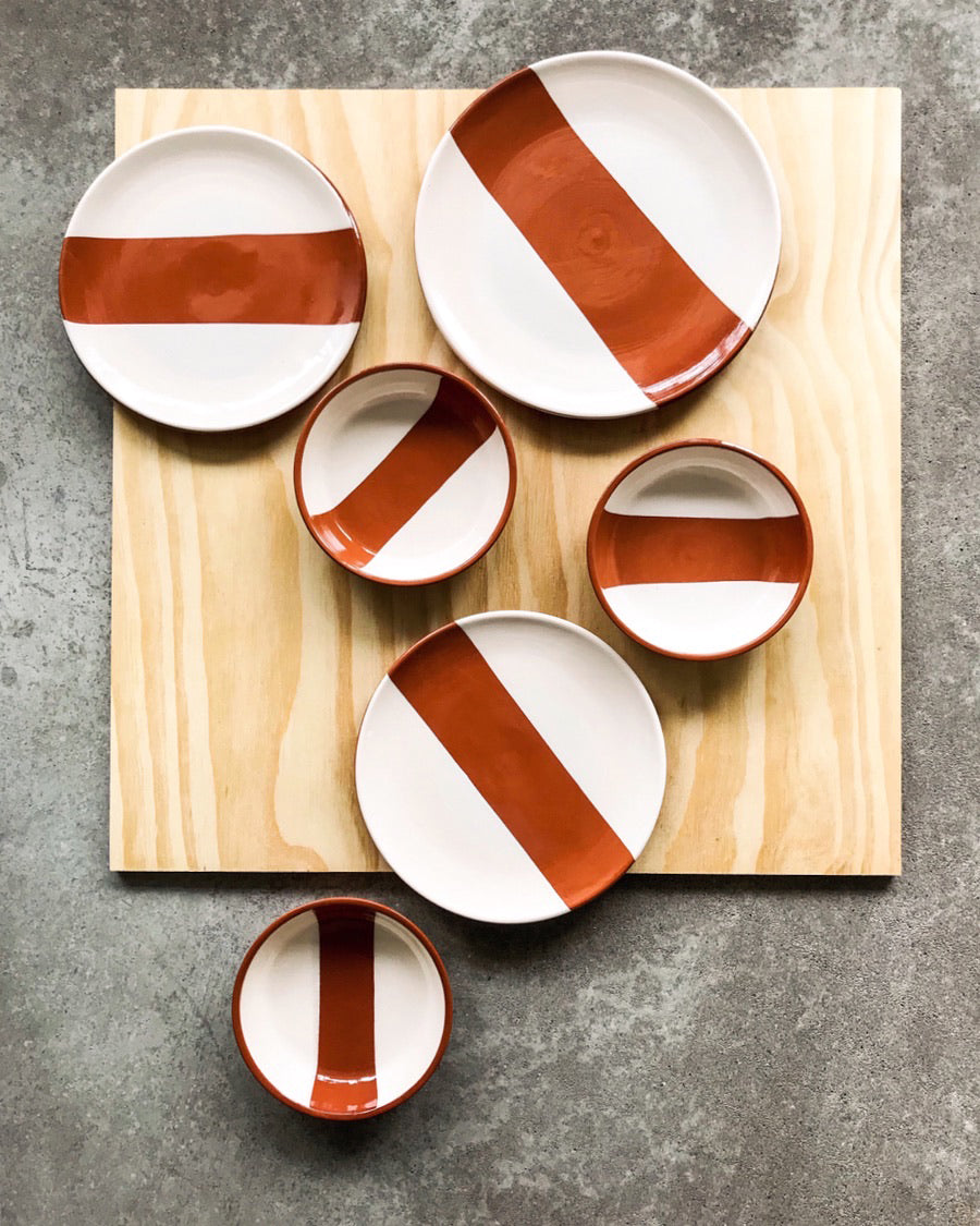 Handmade ceramic plates terracota and white