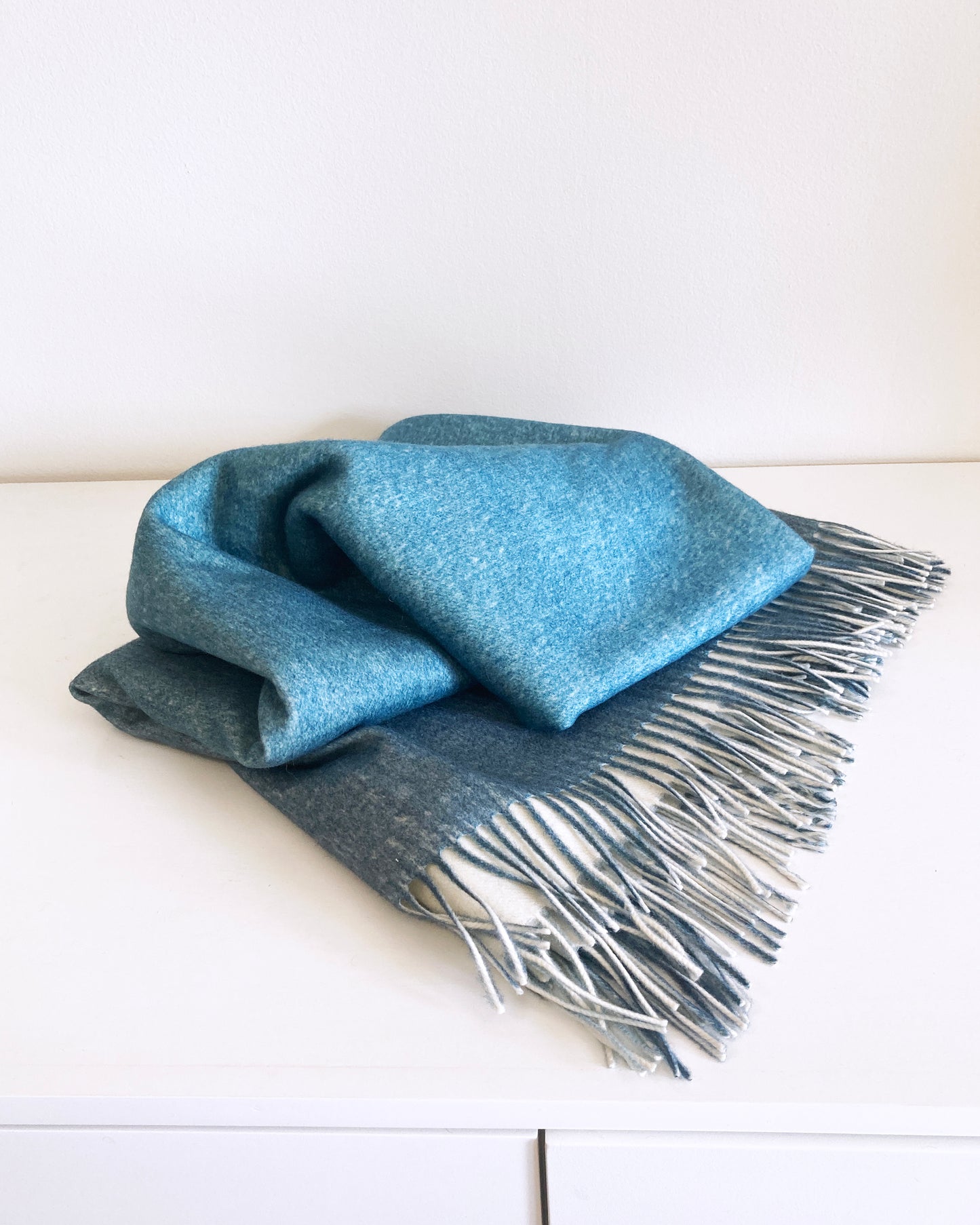 Petrol Blue Ombre Ezcaray Merino Wool Throw