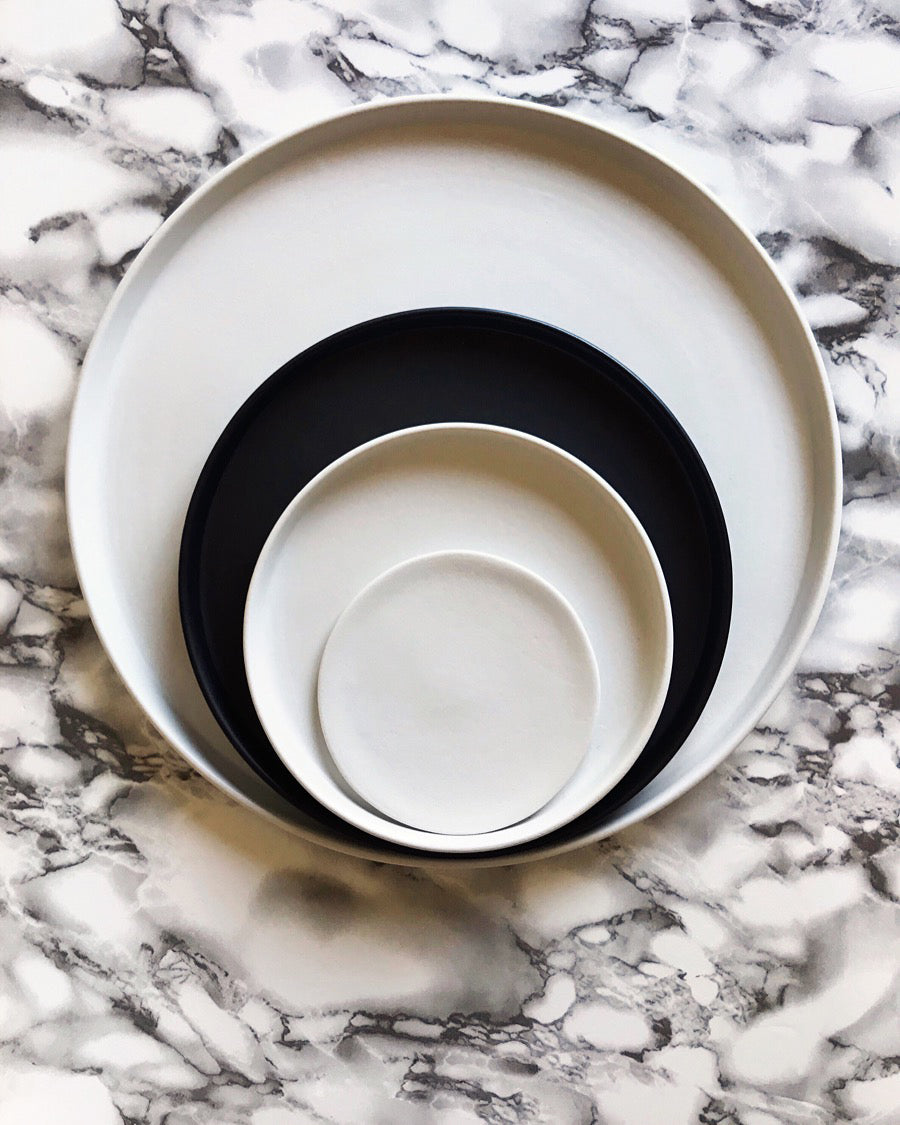 Handmade ceramic plates matte glaze black and white