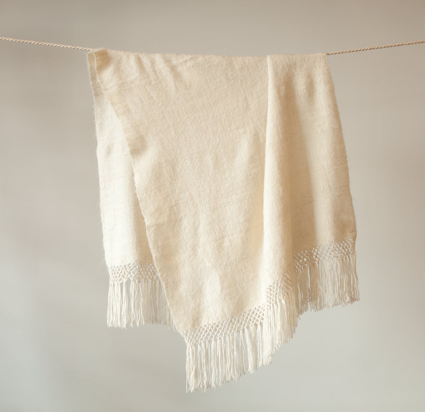 Handwoven llama wool throw ivory white