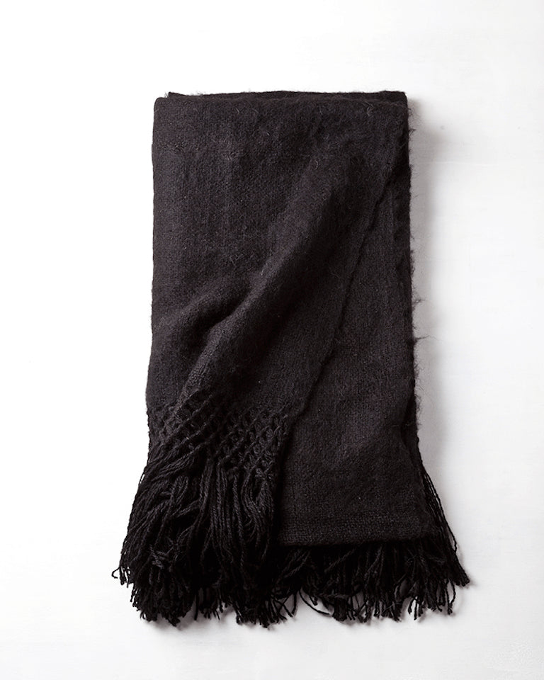 Handwoven llama wool throw black