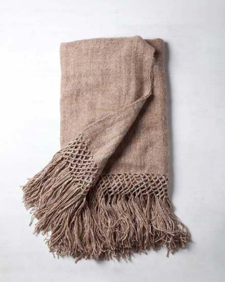 Handwoven llama wool throw camel brown