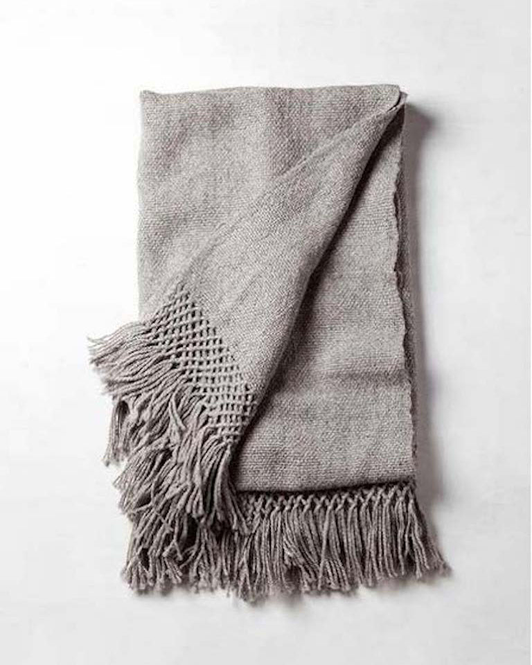 Handwoven llama wool throw silver grey