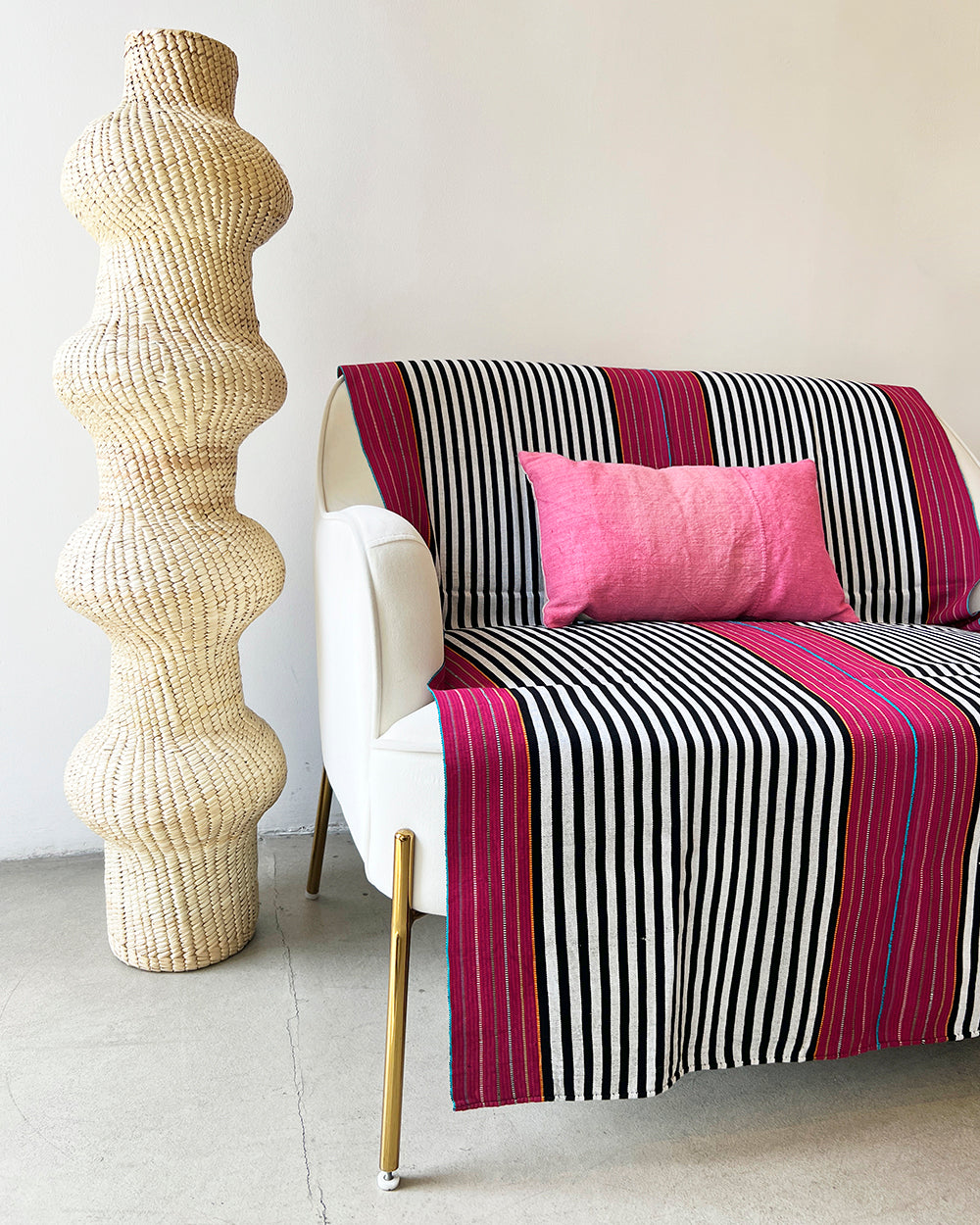 SALE SanCri Cotton Throw - Black Stripe w/ Red SALE