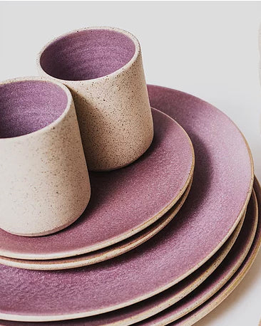 Handmade ceramic plates cup lavender purple organic texture
