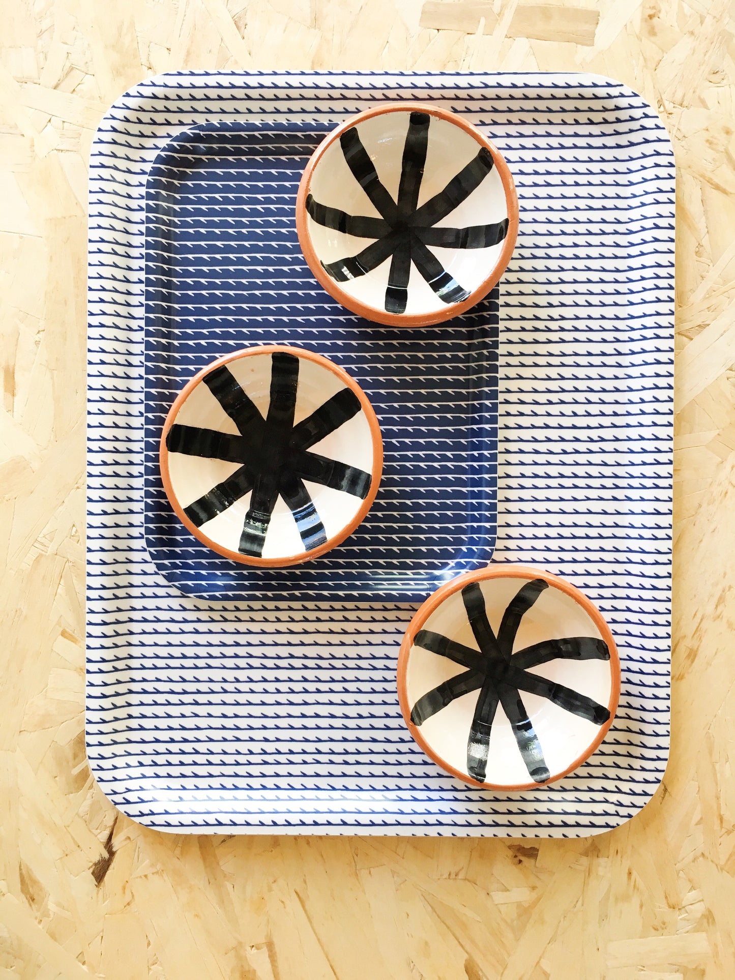 Handmade ceramic bowls geometric pattern black and white B&W