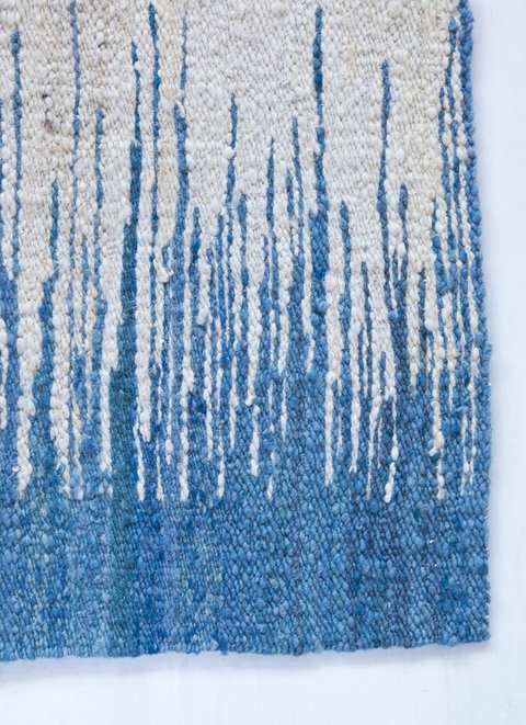 Handwoven wool rug blue and white