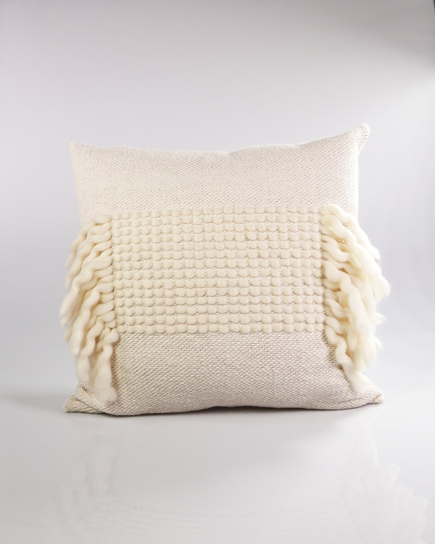 White Valle with Fringe Throw Pillow