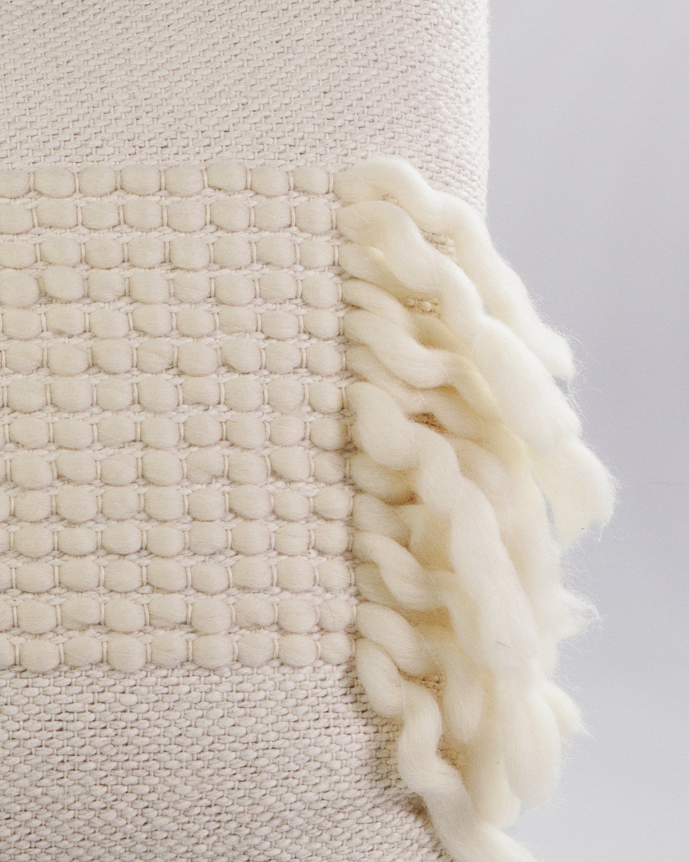 White Valle with Fringe Throw Pillow