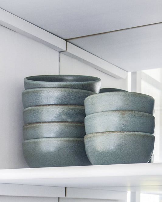Aqua Ceramic Handmade Wide Soup Bowls - Set of 4