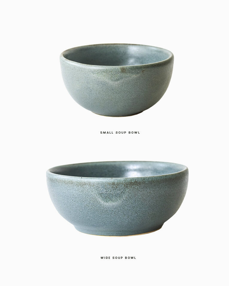Aqua Ceramic Handmade Wide Soup Bowls - Set of 4