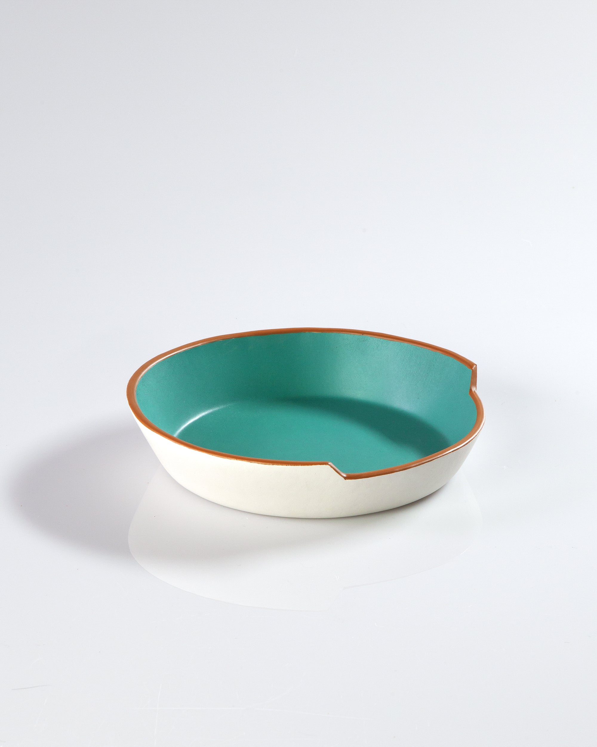 Aqua and White Painted Leather Bowl by Atacama Home