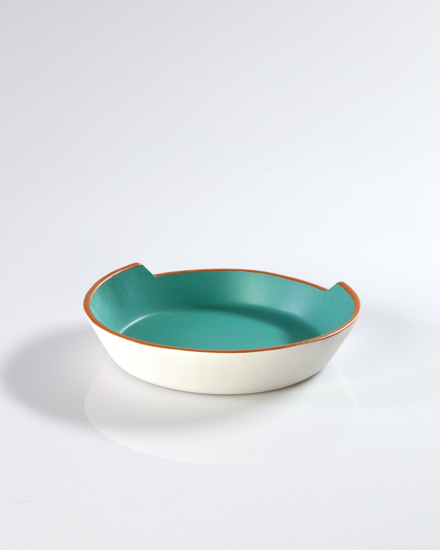 Aqua and White Painted Leather Bowl