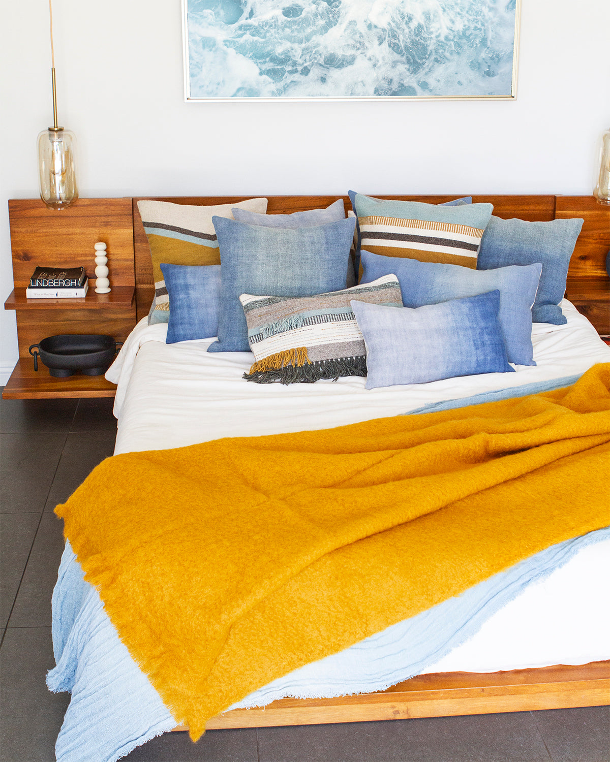 Granada V Blue and Yellow Geometric Wool Pillow