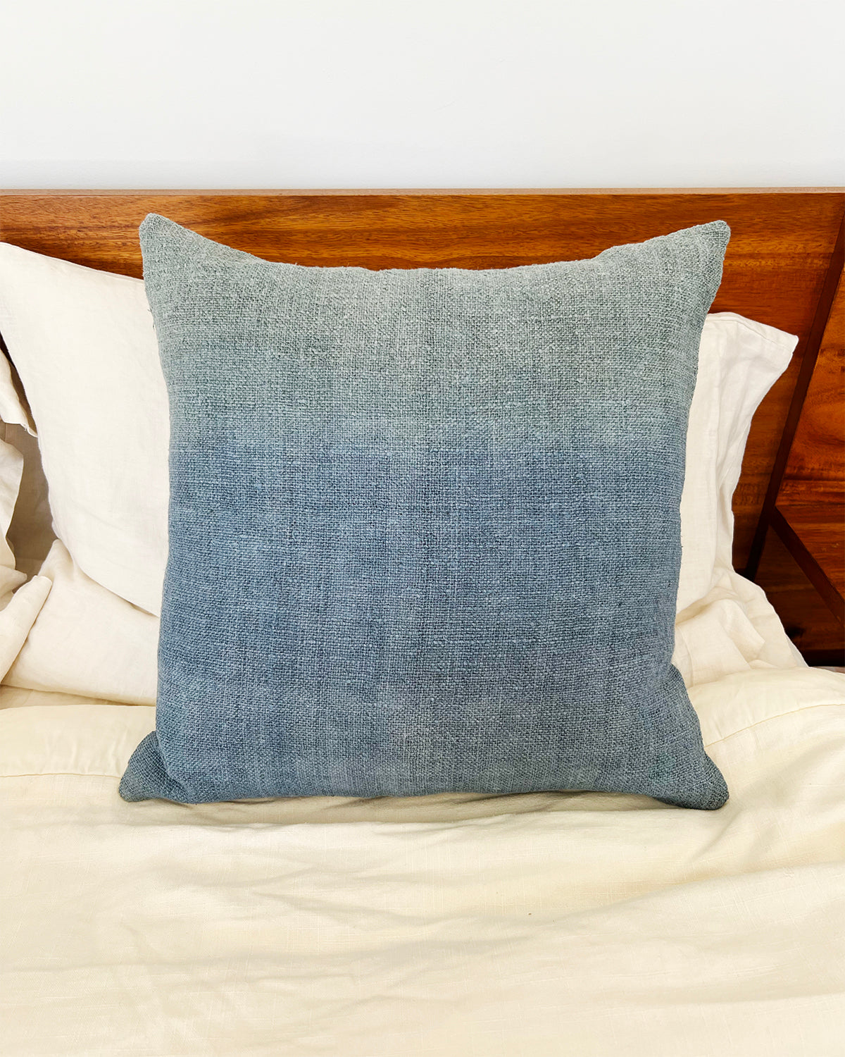 Blue Hand-Painted Vintage Linen Pillow - Multiple Sizes