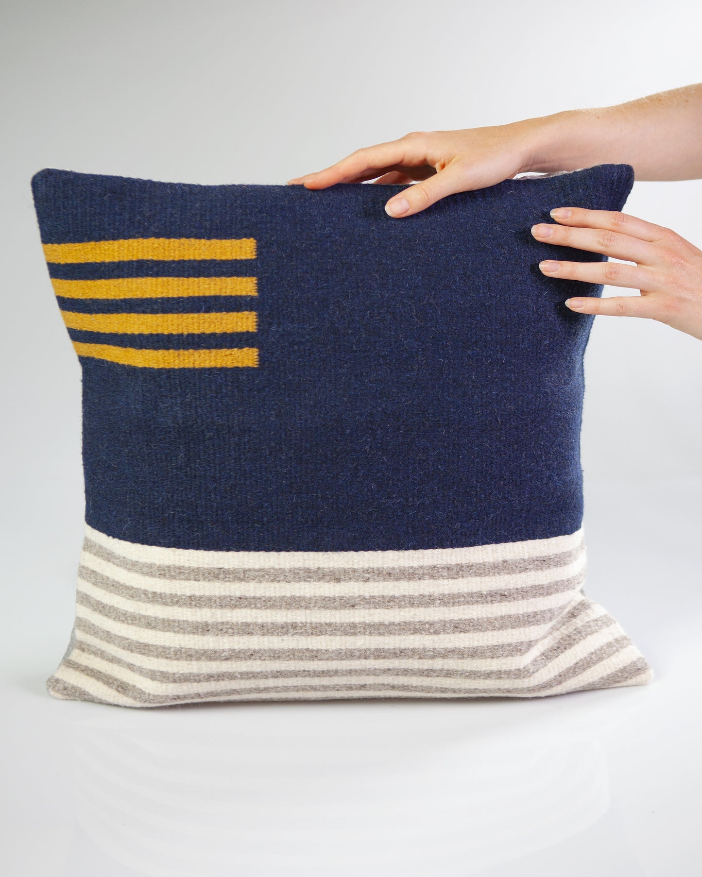 Granada I Navy and Gray Striped Wool Throw Pillow