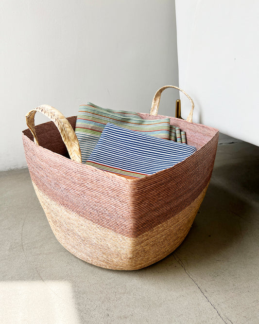 Handwoven Natural Palm Square Revistero Basket with Handles