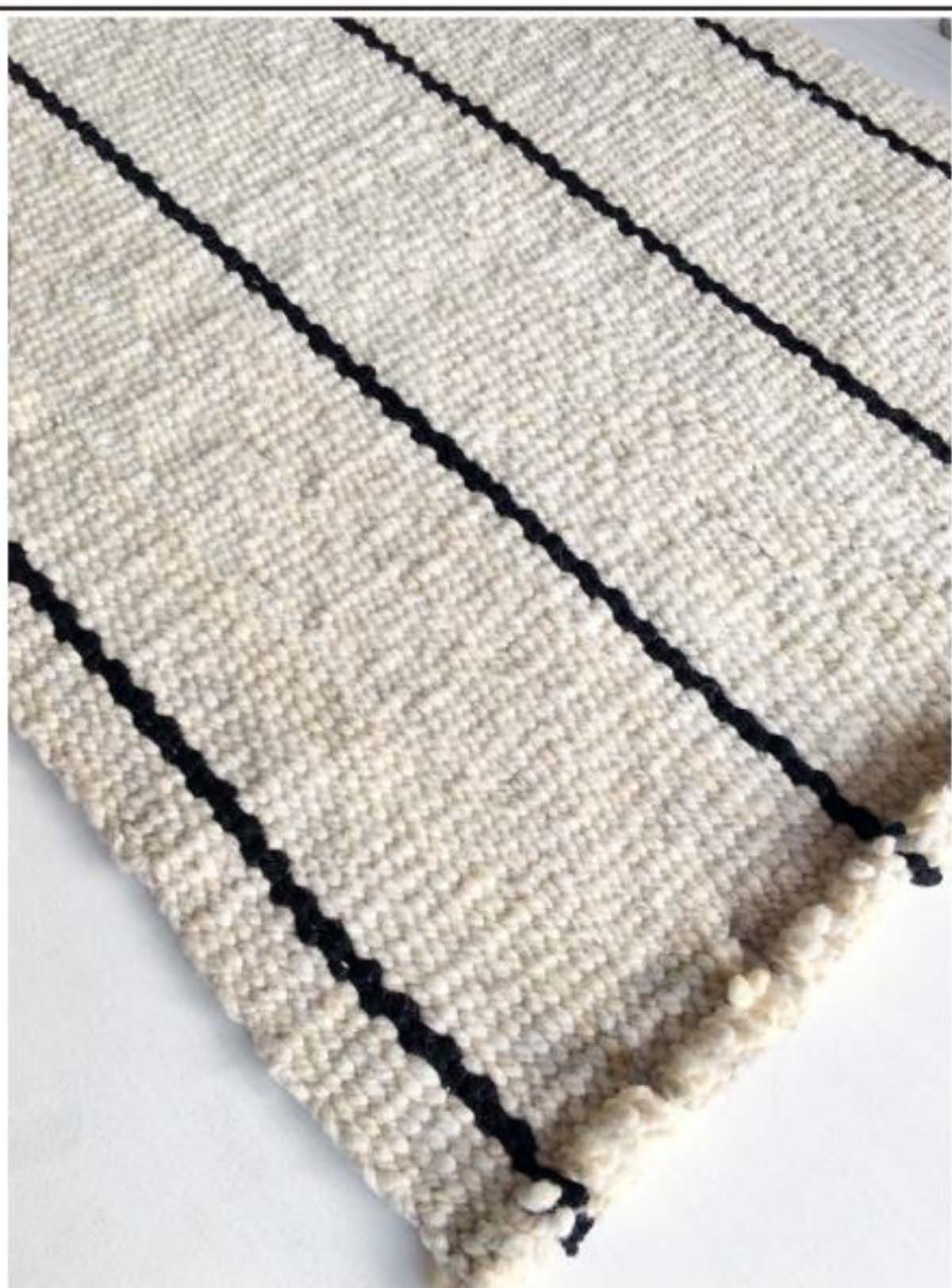 Handwoven wool rug black and white