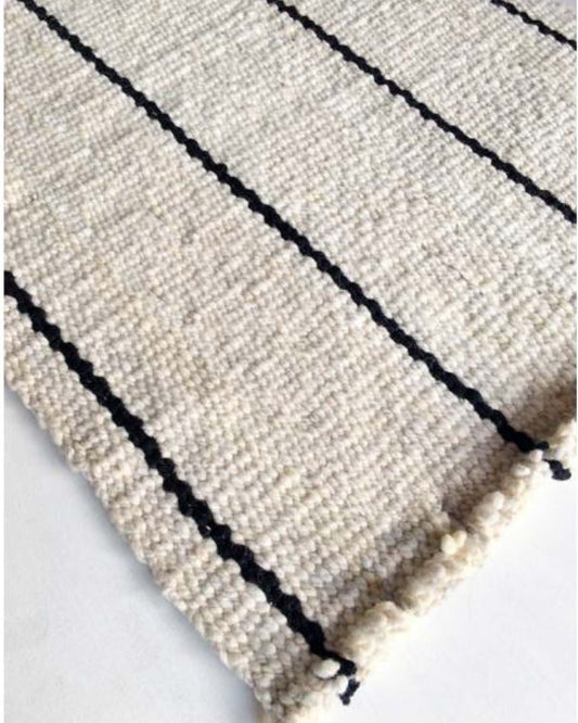Handwoven wool rug black and white