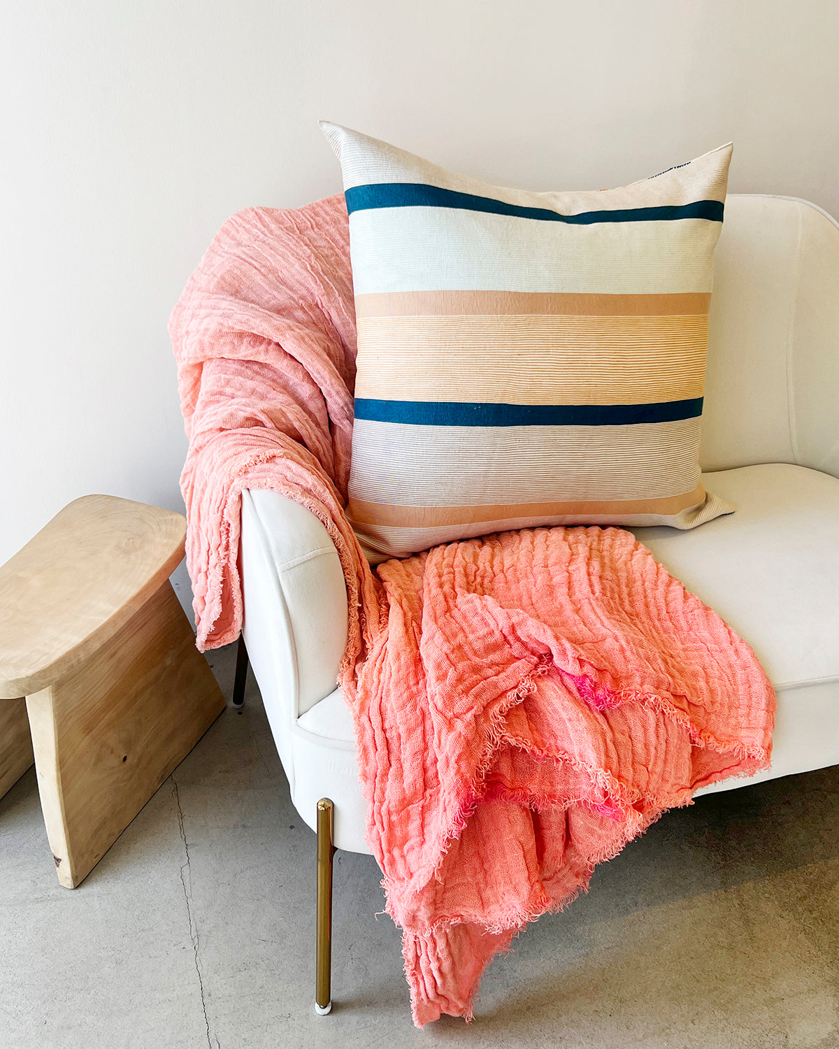 SALE Coral Hand-Painted Open-Weave Linen Throw