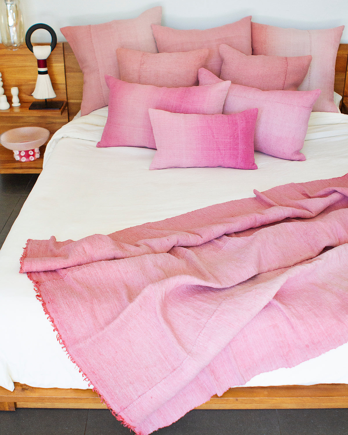 Pink Hand-Painted Vintage Linen Throw