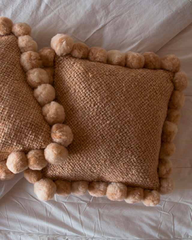 Monte Square Wool Cushion with Pompoms