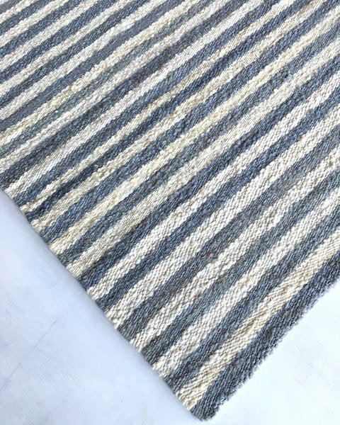Handwoven wool rug white and blue