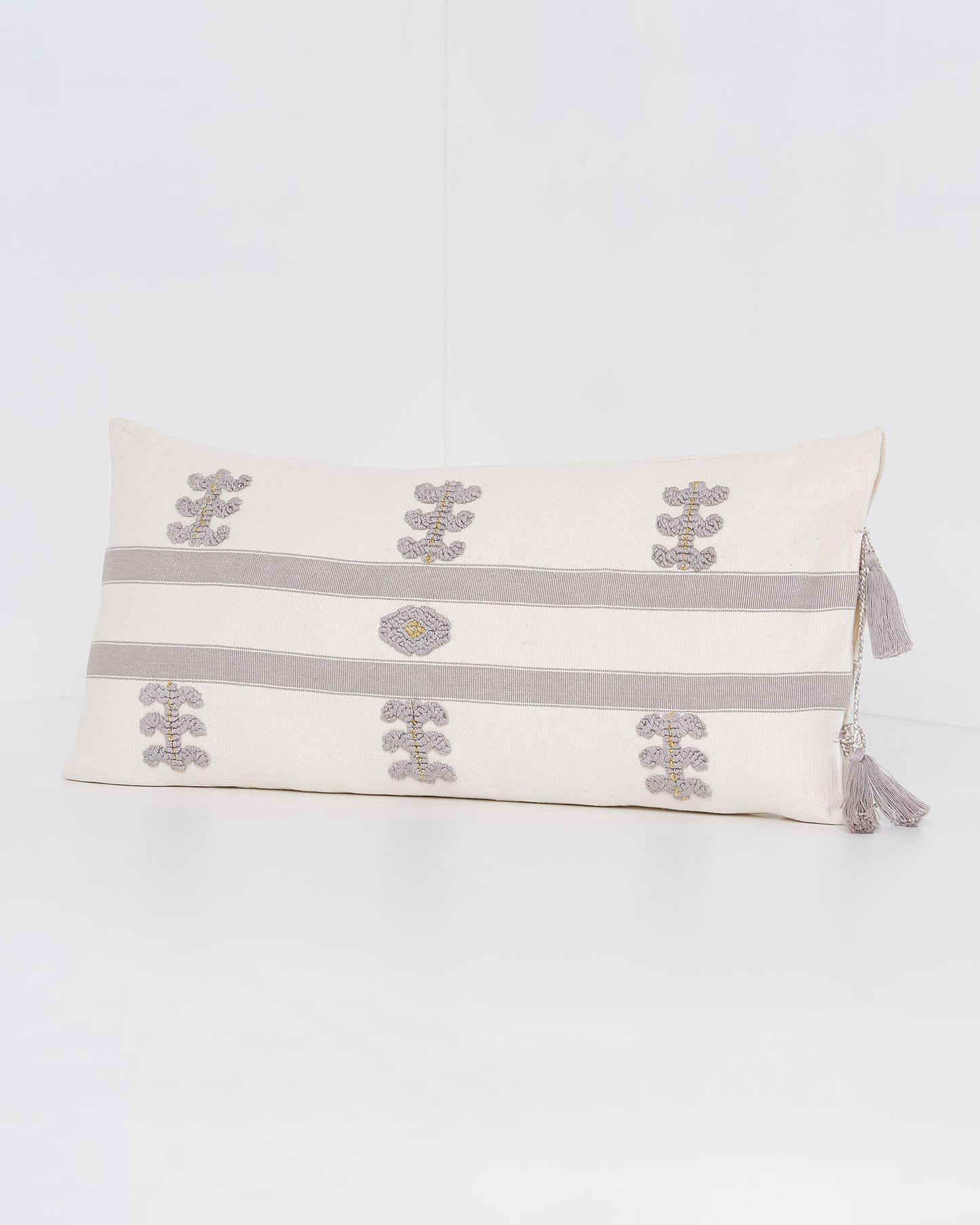 SALE 35% off - Virginia Cotton Throw Pillow White w/ Gray Embroidery