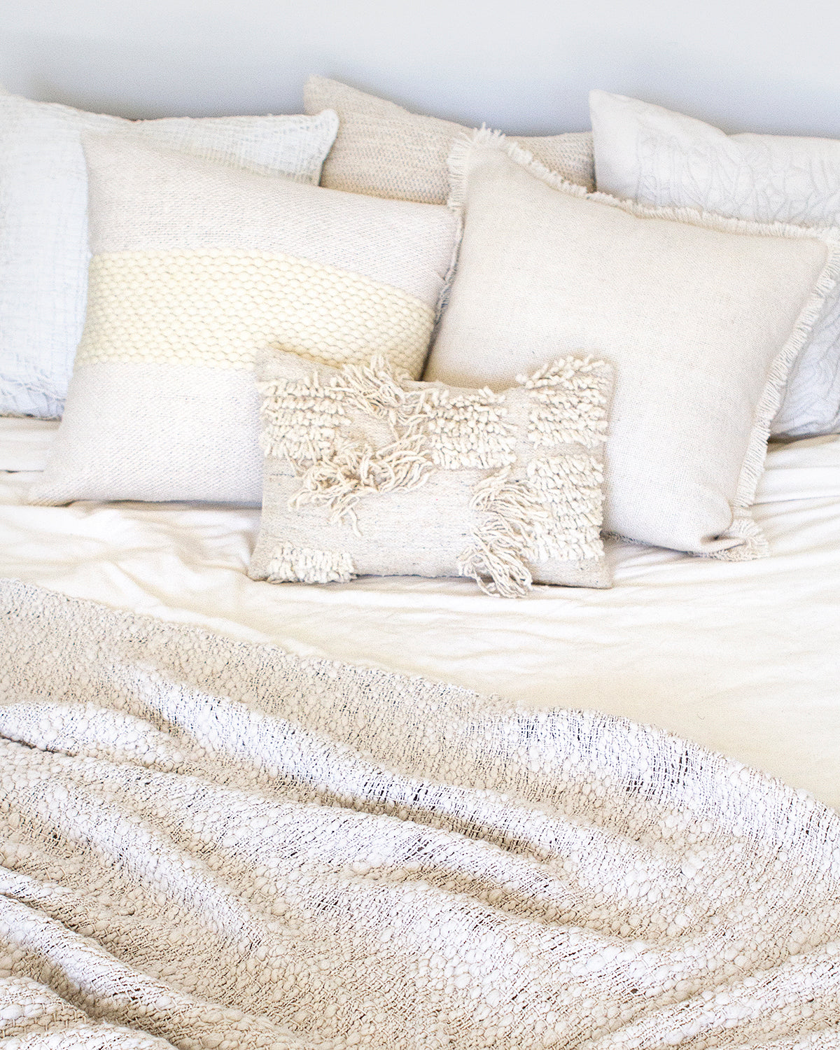 Purificacion Boho White Wool Pillow