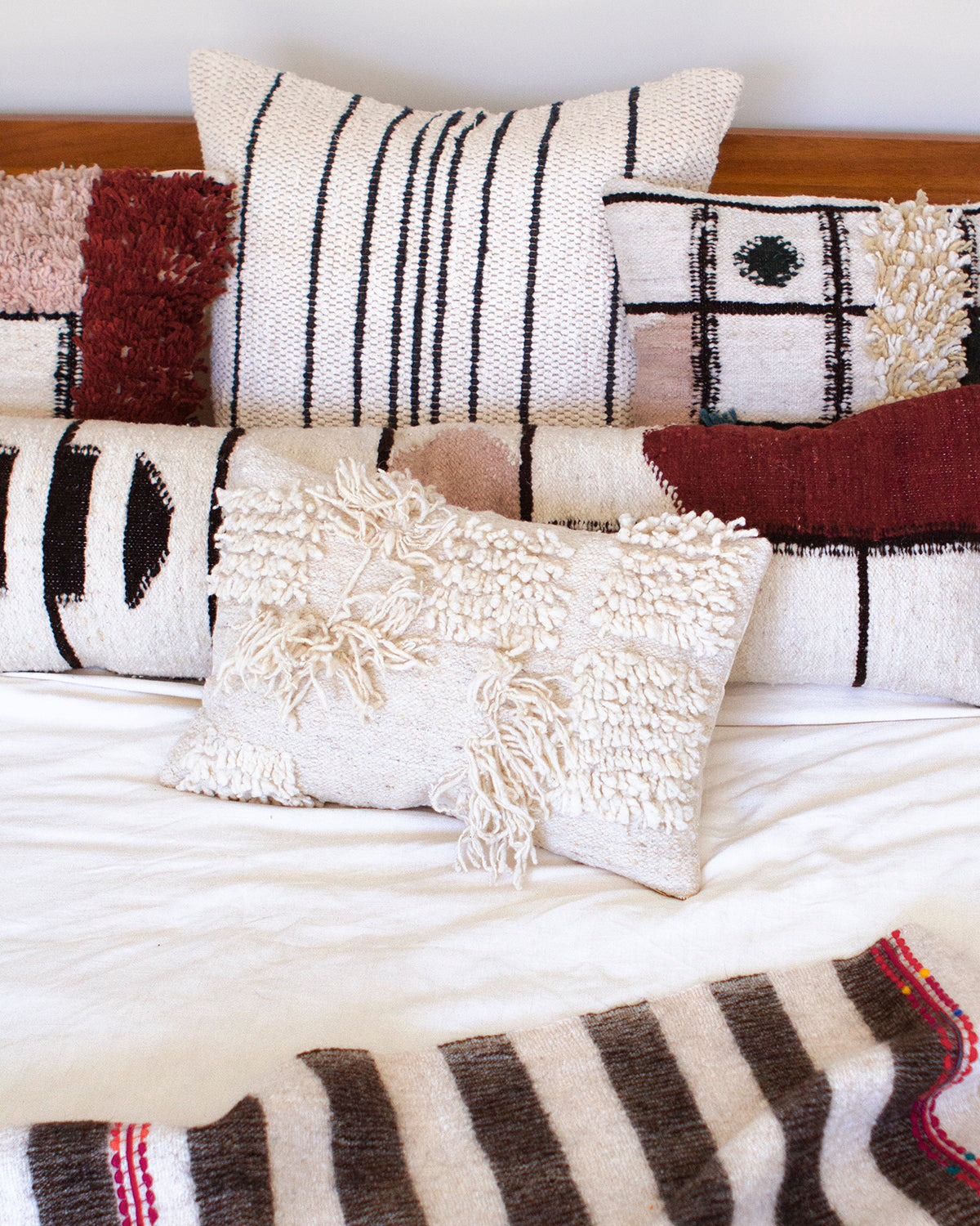 Purificacion Boho White Wool Pillow