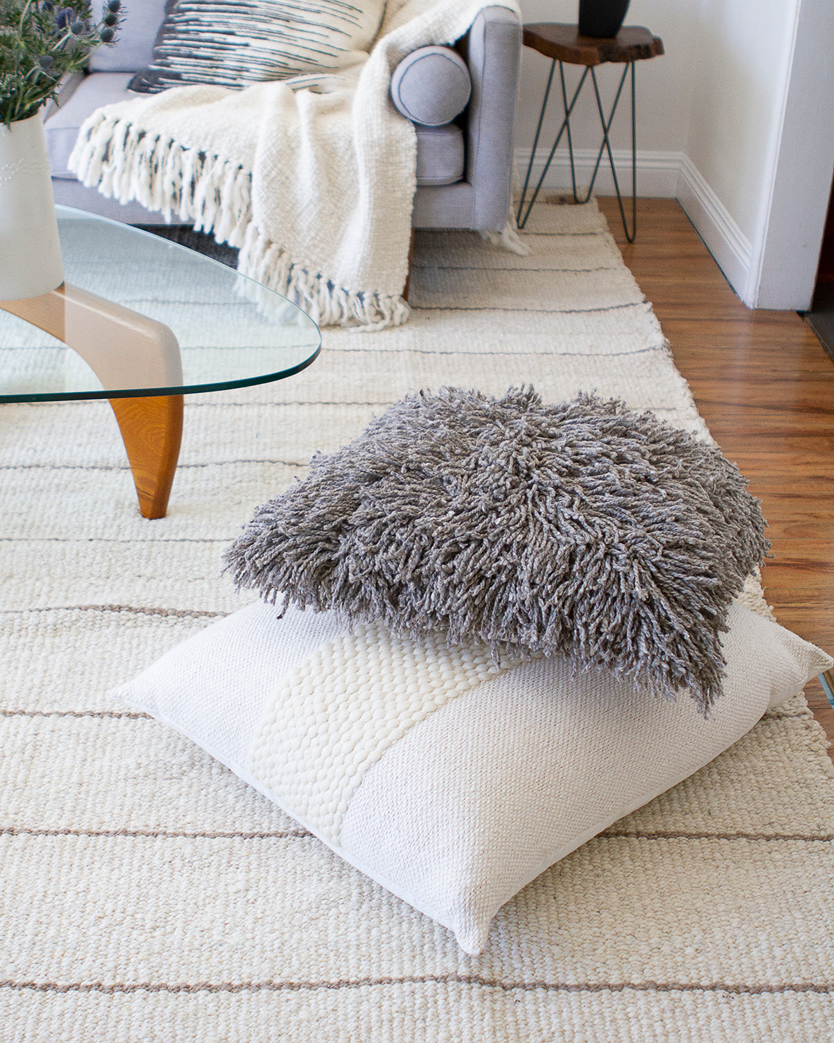 White Valle XL Cotton and Wool Floor Pillow