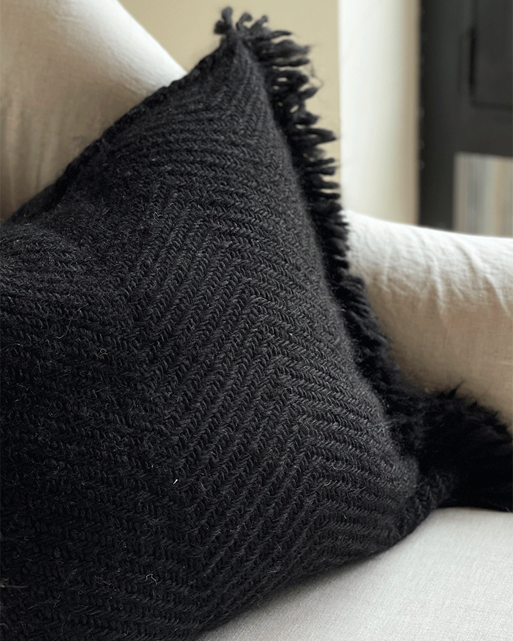 Awanay Black Fringe Llama Wool Pillow – atacama home Awanay Black Fringe Llama Wool Pillow – atacama home