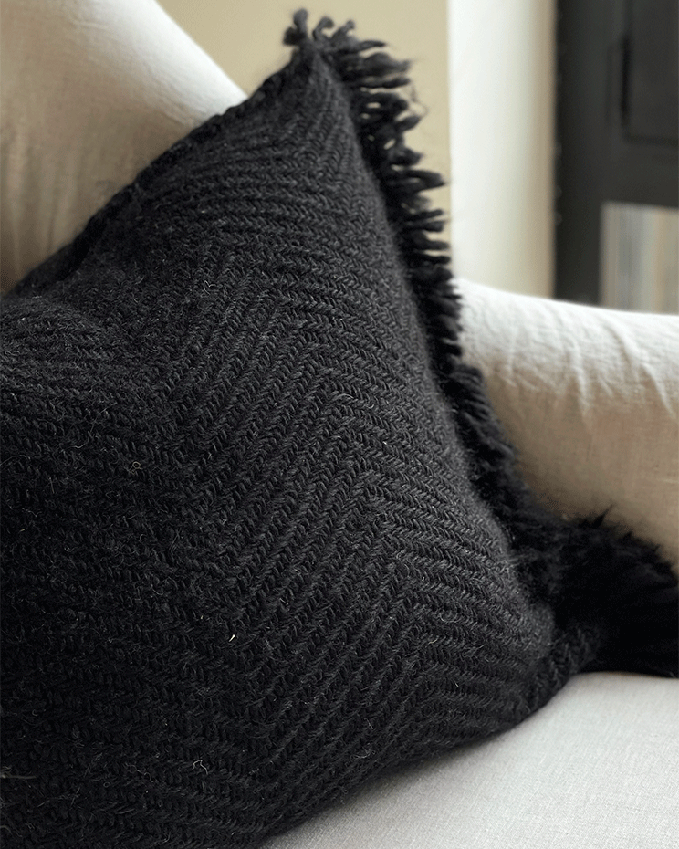 Awanay Black Fringe Llama Wool Pillow